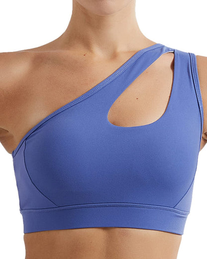One Shoulder Sports Bra Removable Padded Yoga Top Post-Surgery Wirefree Sexy Cute Medium Support #1 Violet / X-Large