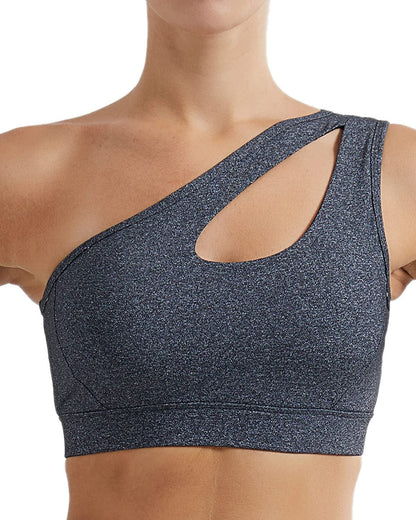 One Shoulder Sports Bra Removable Padded Yoga Top Post-Surgery Wirefree Sexy Cute Medium Support #1 Heatherblack / Medium