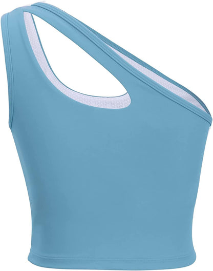 One Shoulder Sports Bra Removable Padded Yoga Top Post-Surgery Wirefree Sexy Cute Medium Support