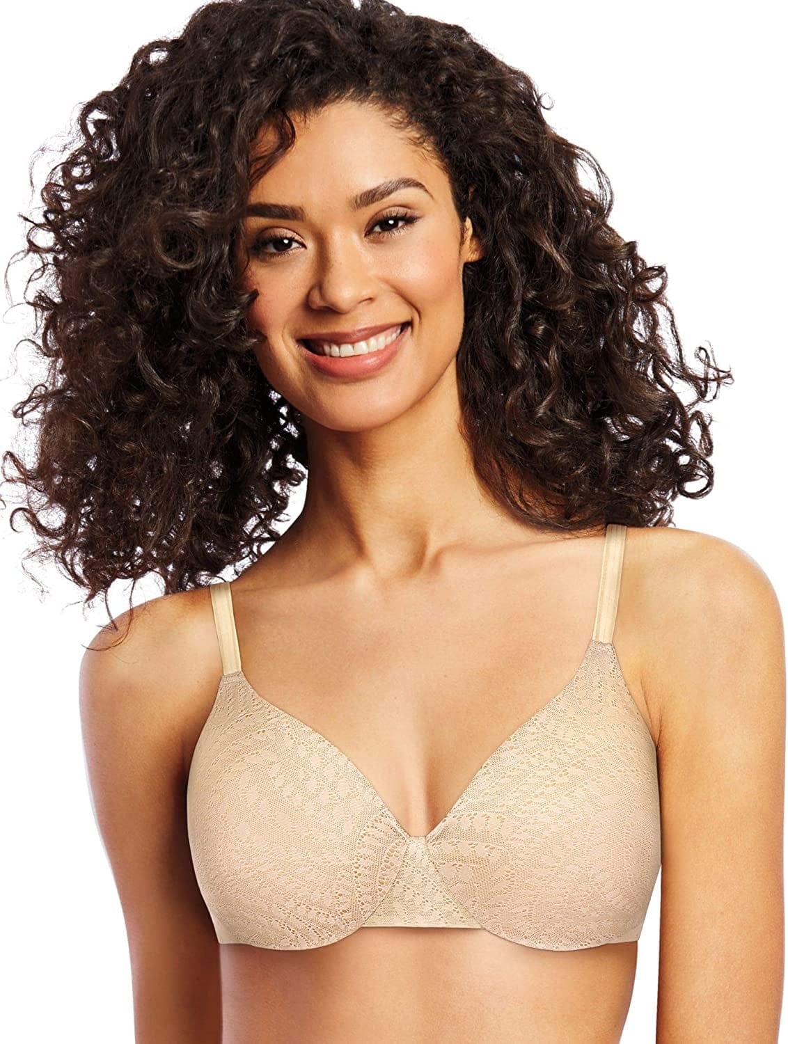 One Smooth U Underwire Bra, Smoothing Shapewear Bra, Concealing Full-Coverage Bra with Front-To-Back Smoothing Pearl/Paris Nude Lace / 34DDD