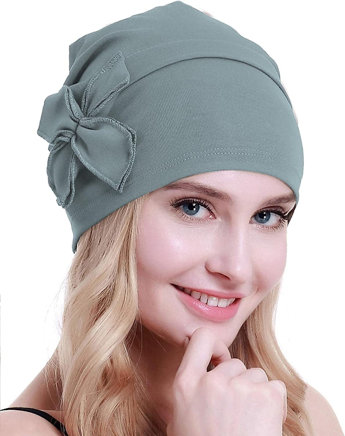 Osvyo Cotton Chemo Turbans Headwear Beanie Hat Cap for Women Cancer Patient Hairloss Apparel & Accessories > Clothing Accessories > Headwear osvyo Cotton Light Blue Grey One Size 