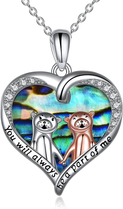 Otter Gifts for Women Sterling Silver Crystal Sea Otter Necklace Cute Otter Pendant for Mom Sister Girls Christmas Jewelry Gift abalone shell otter