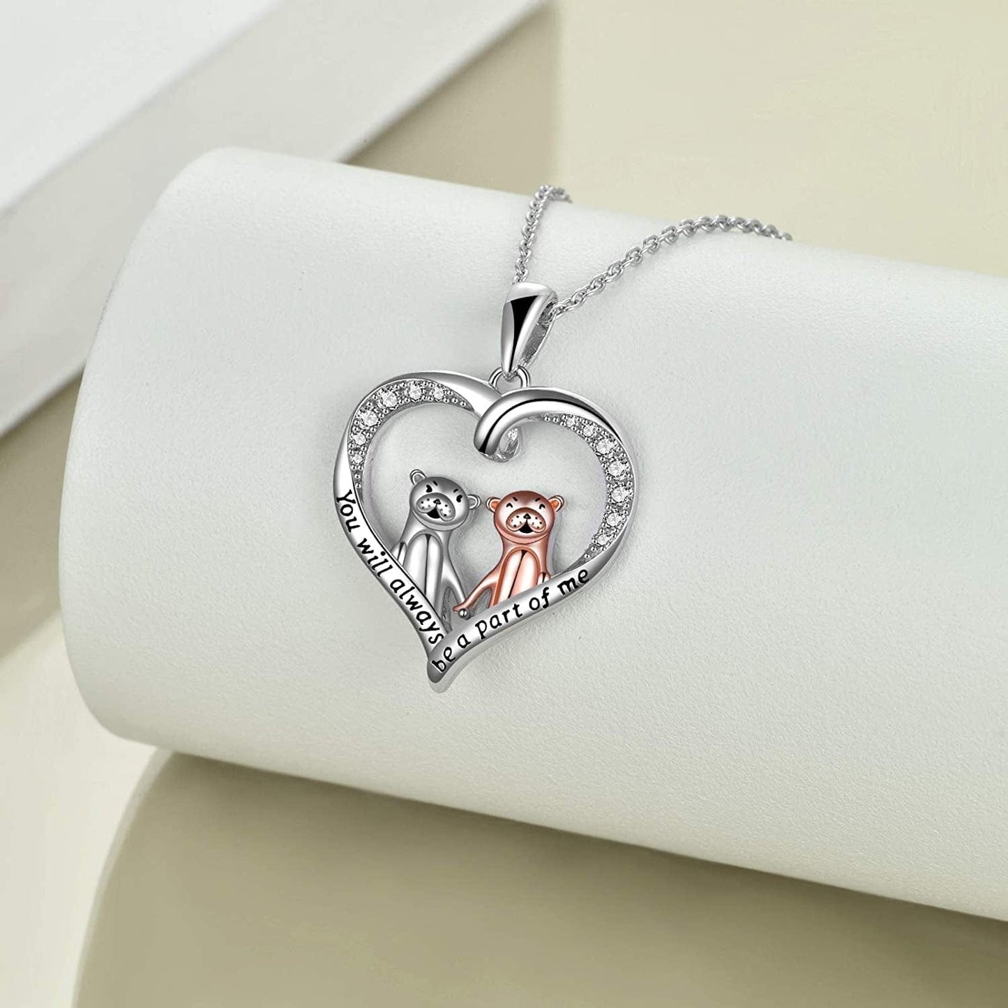 Otter Gifts for Women Sterling Silver Crystal Sea Otter Necklace Cute Otter Pendant for Mom Sister Girls Christmas Jewelry Gift