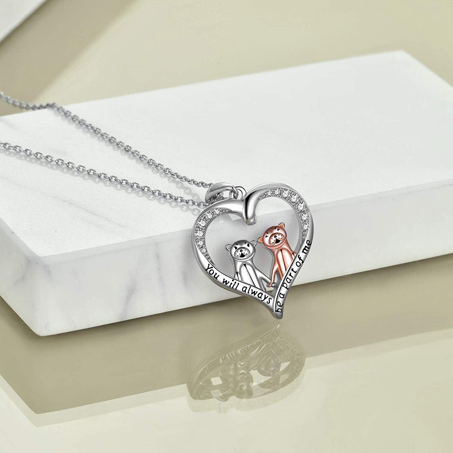 Otter Gifts for Women Sterling Silver Crystal Sea Otter Necklace Cute Otter Pendant for Mom Sister Girls Christmas Jewelry Gift