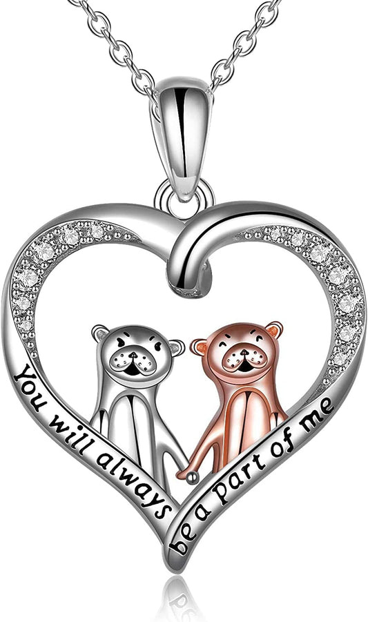 Otter Gifts for Women Sterling Silver Crystal Sea Otter Necklace Cute Otter Pendant for Mom Sister Girls Christmas Jewelry Gift Heart otter necklace