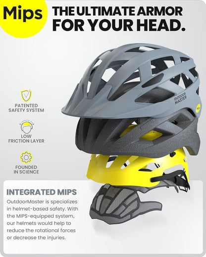 Outdoormaster Gem Recreational MIPS Cycling Helmet - Two Removable Liners & Ventilation in Multi-Environment - Bike Helmet in Mountain, Motorway for Youth & Adult
