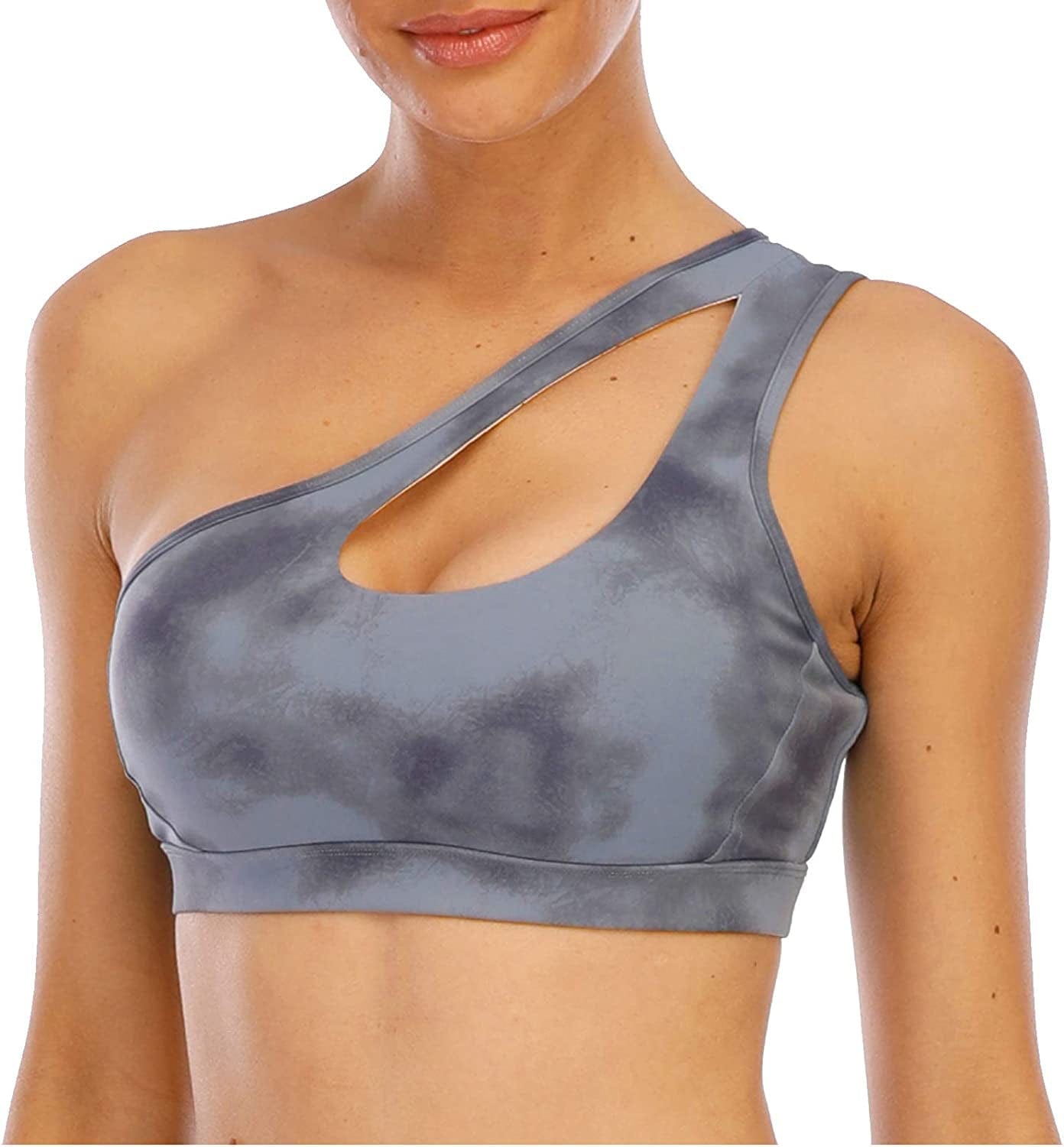 OUYISHANG Strappy Yoga Workout Sports Bras for Women Criss Cross Back Medium Support Running Bra with Removable Cups Y023-blue Tie Dye / X-Large