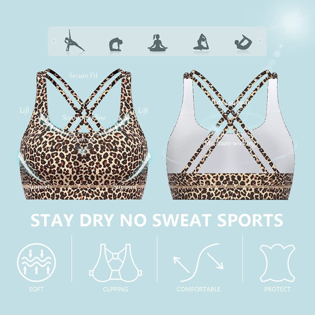 OUYISHANG Strappy Yoga Workout Sports Bras for Women Criss Cross Back Medium Support Running Bra with Removable Cups