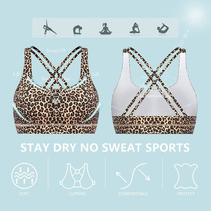 OUYISHANG Strappy Yoga Workout Sports Bras for Women Criss Cross Back Medium Support Running Bra with Removable Cups
