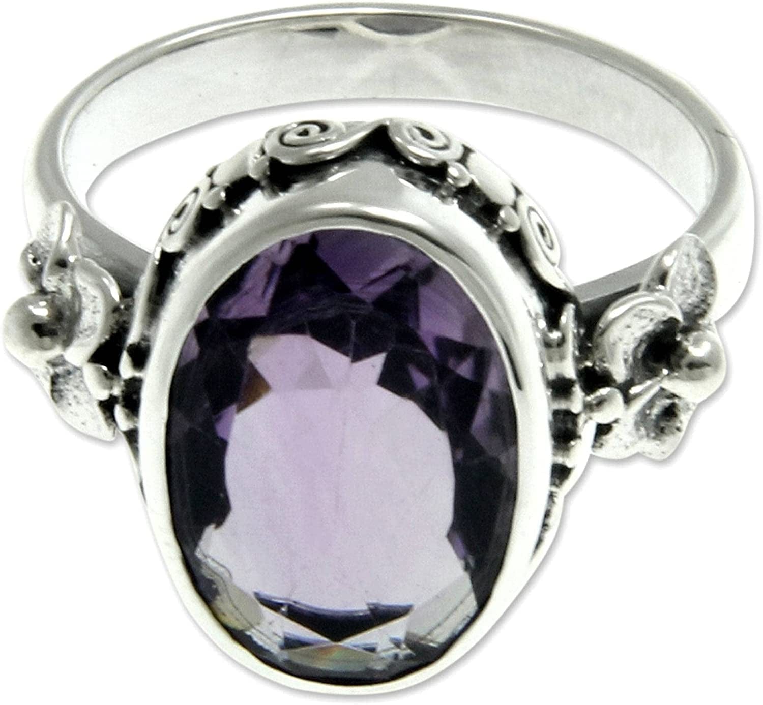 Oval Amethyst .925 Sterling Silver Handcrafted Floral Ring, Frangipani Allure'