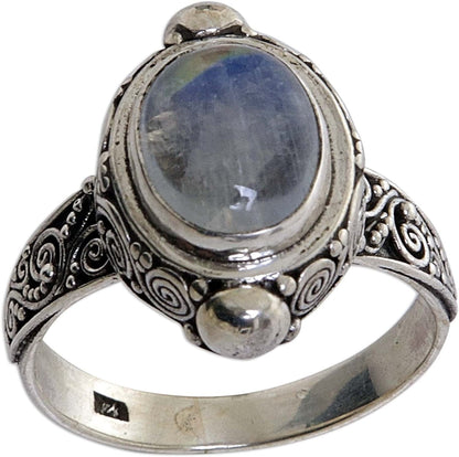 Oval Rainbow Moonstone .925 Sterling Silver Cocktail Ring, Magic Portal'