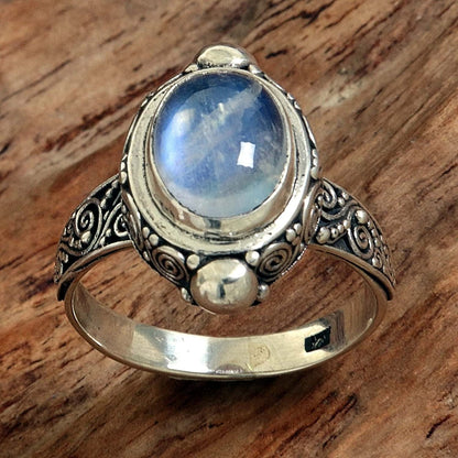 Oval Rainbow Moonstone .925 Sterling Silver Cocktail Ring, Magic Portal'