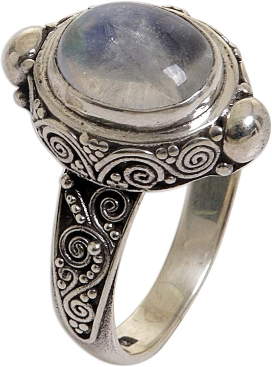 Oval Rainbow Moonstone .925 Sterling Silver Cocktail Ring, Magic Portal' 10