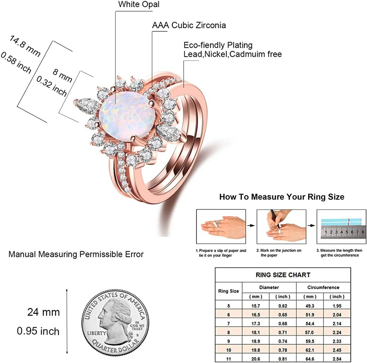 Oval White Opal Stackable Rings Promise Ring for Her 3A Cubic Zirconia Pink Engagement Rings for Women Girls Rose Gold Plated Jewelry Christmas Gift
