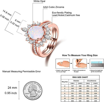 Oval White Opal Stackable Rings Promise Ring for Her 3A Cubic Zirconia Pink Engagement Rings for Women Girls Rose Gold Plated Jewelry Christmas Gift