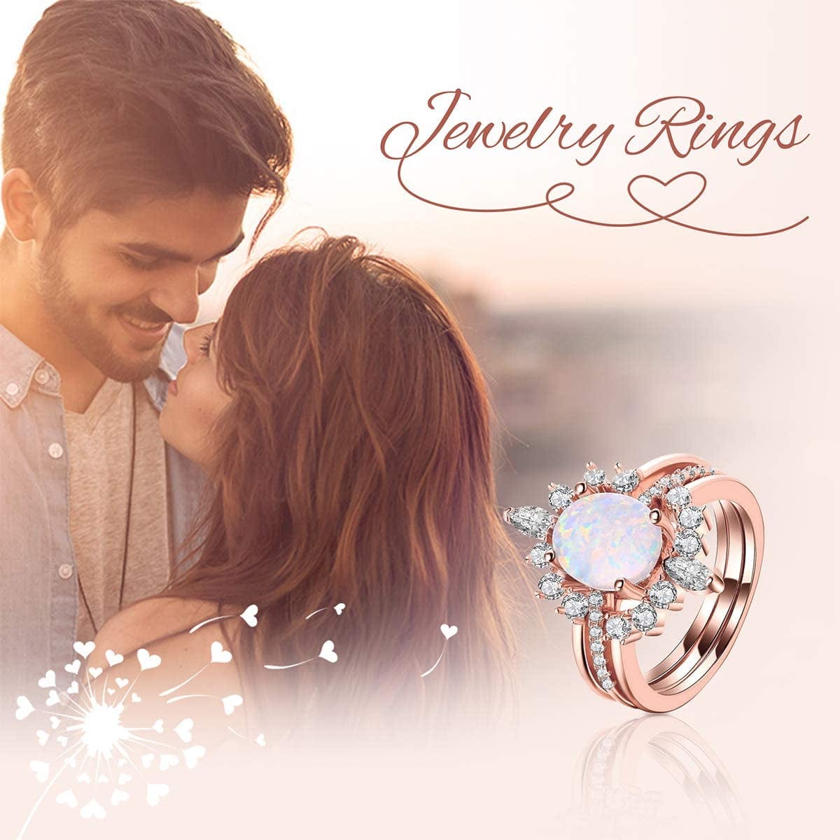 Oval White Opal Stackable Rings Promise Ring for Her 3A Cubic Zirconia Pink Engagement Rings for Women Girls Rose Gold Plated Jewelry Christmas Gift