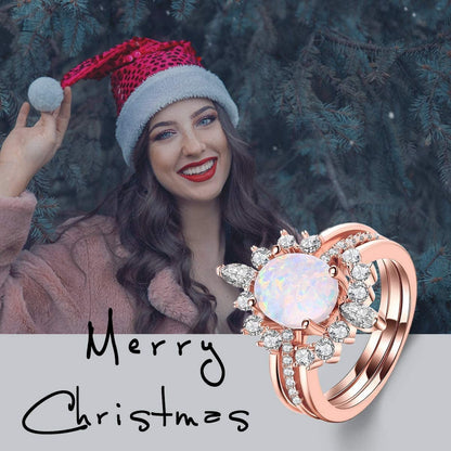 Oval White Opal Stackable Rings Promise Ring for Her 3A Cubic Zirconia Pink Engagement Rings for Women Girls Rose Gold Plated Jewelry Christmas Gift