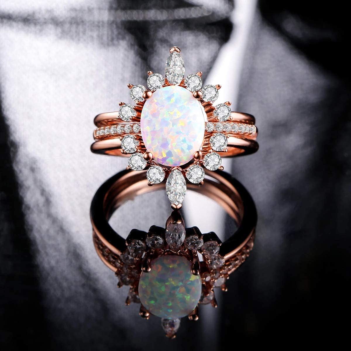 Oval White Opal Stackable Rings Promise Ring for Her 3A Cubic Zirconia Pink Engagement Rings for Women Girls Rose Gold Plated Jewelry Christmas Gift