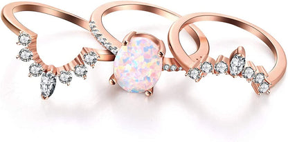 Oval White Opal Stackable Rings Promise Ring for Her 3A Cubic Zirconia Pink Engagement Rings for Women Girls Rose Gold Plated Jewelry Christmas Gift
