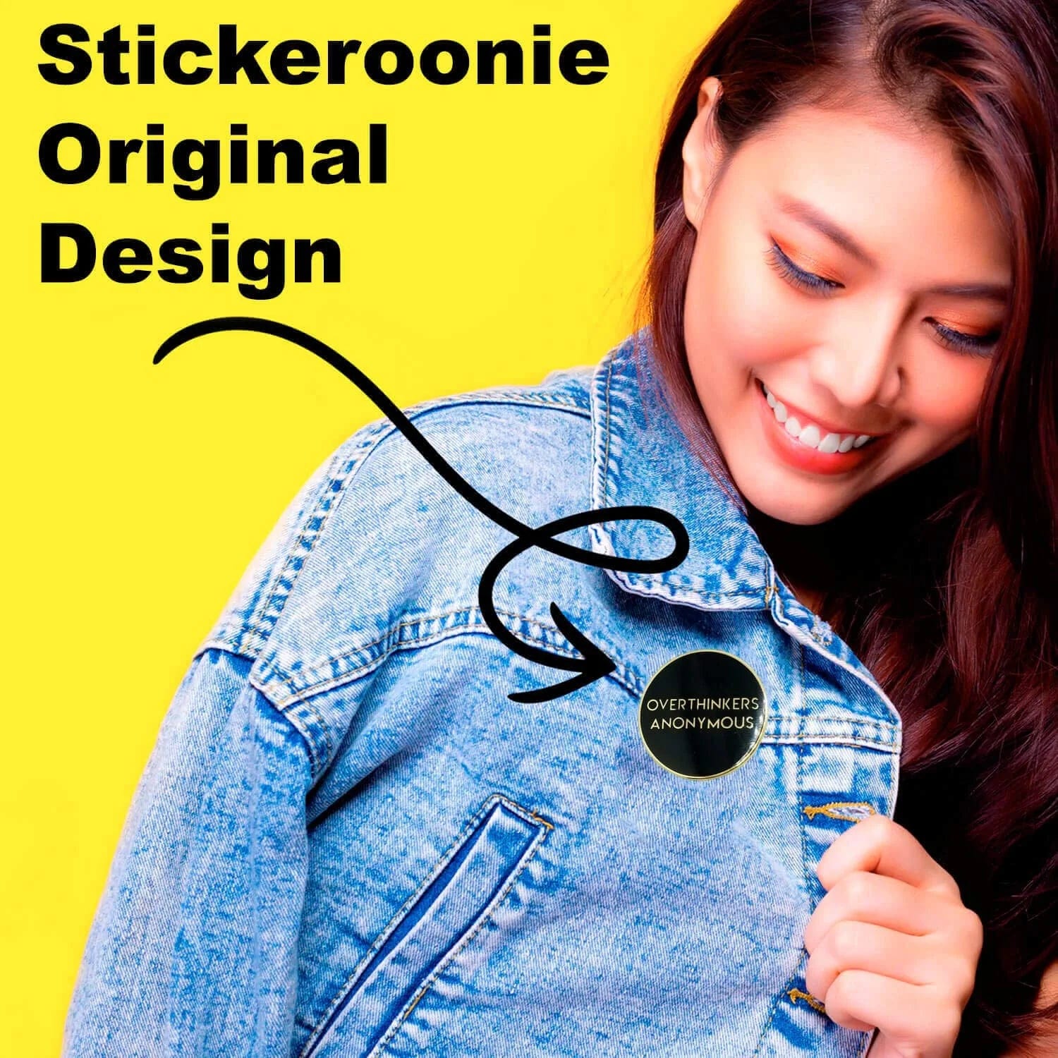 Overthinkers Anonymous Funny Enamel Lapel Pin. 1.1 Inch Size. Black Gold Enamel Pins, Hat Pins, Jean Pins, Backpack Pins
