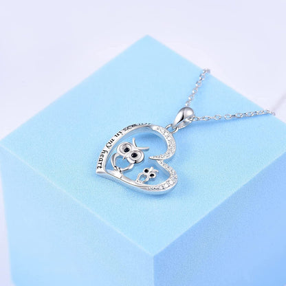 Owl Necklaces for Women Girls 925 Sterling Silver Mother Daughter Cute Owl Always in My Heart Pendant Necklace Animal Jewelry for Birthday Mother'S Day Gift