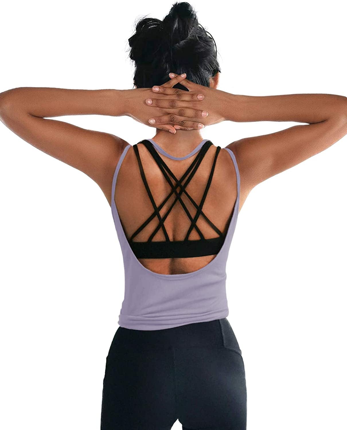 OYANUS Womens Summer Workout Tops Sexy Backless Yoga Shirts Open Back Activewear Running Sports Gym Quick Dry Tank Tops Lightpurple / Medium