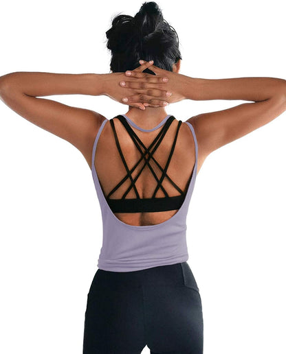 OYANUS Womens Summer Workout Tops Sexy Backless Yoga Shirts Open Back Activewear Running Sports Gym Quick Dry Tank Tops Lightpurple / Medium