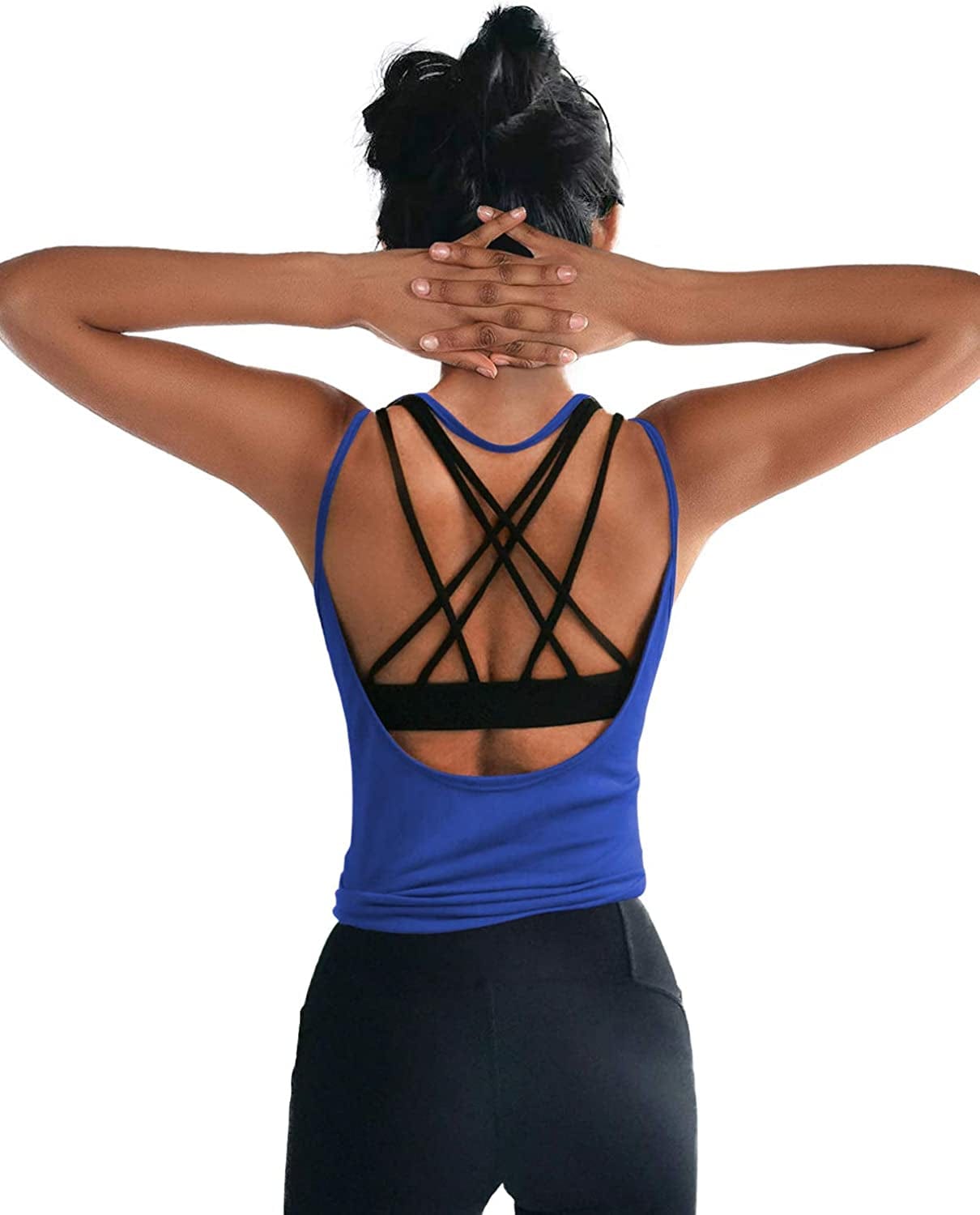 OYANUS Womens Summer Workout Tops Sexy Backless Yoga Shirts Open Back Activewear Running Sports Gym Quick Dry Tank Tops Royalblue / Small