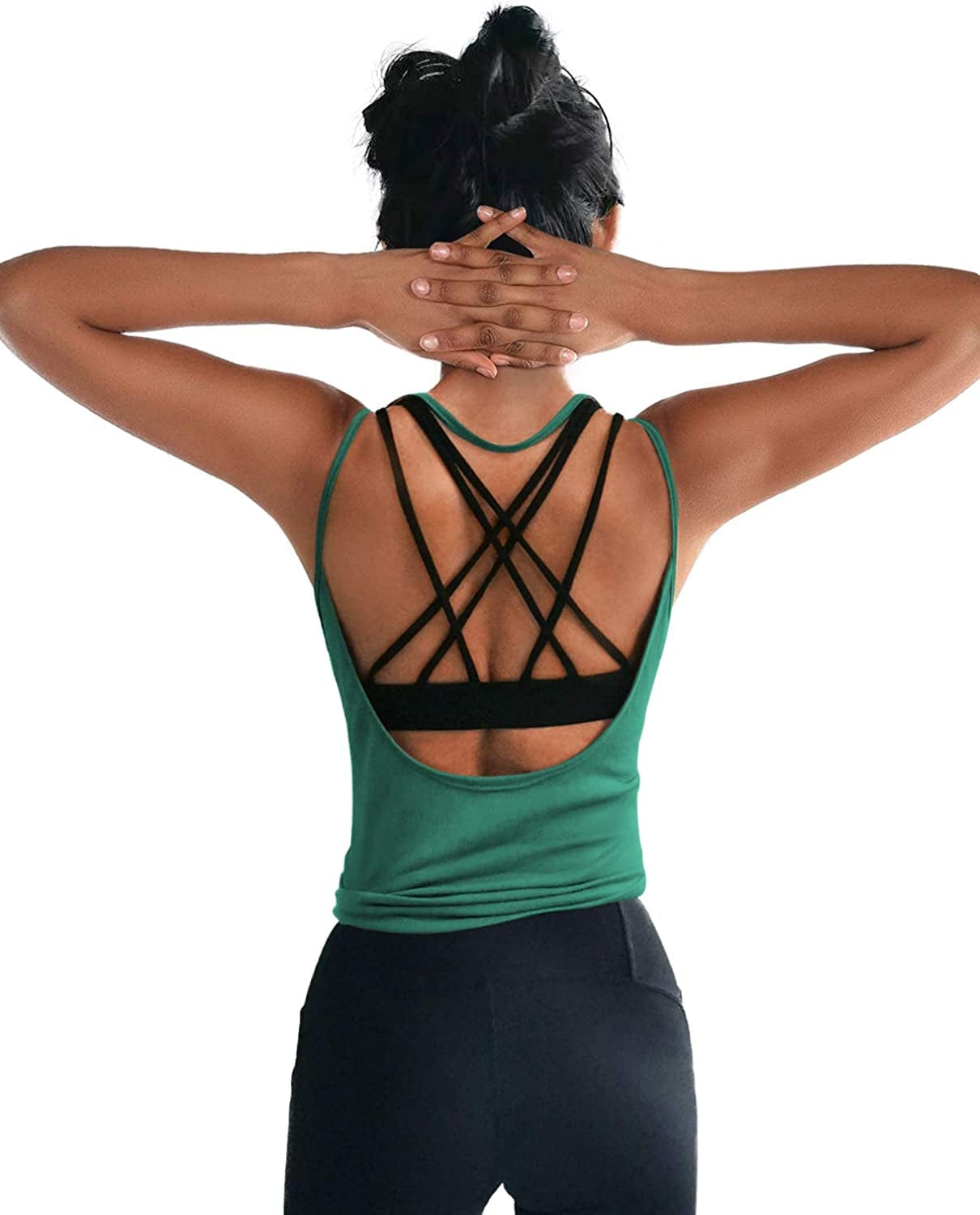OYANUS Womens Summer Workout Tops Sexy Backless Yoga Shirts Open Back Activewear Running Sports Gym Quick Dry Tank Tops Inkgreen / Medium