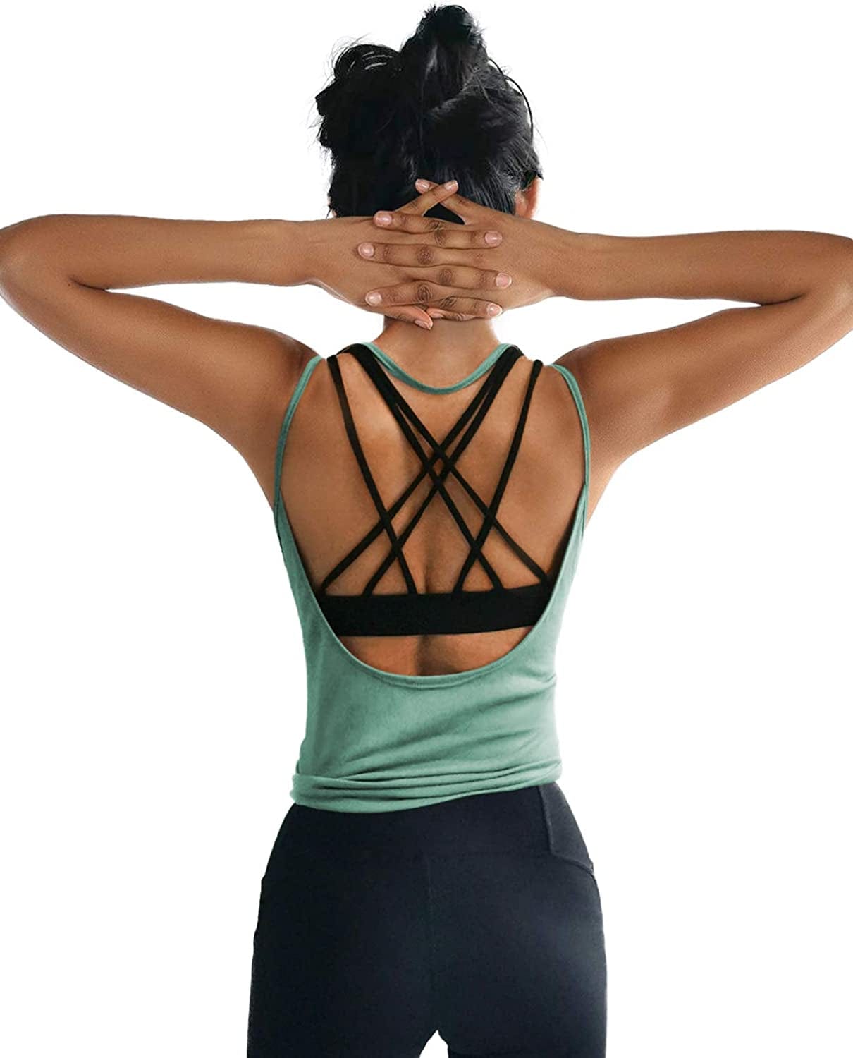 OYANUS Womens Summer Workout Tops Sexy Backless Yoga Shirts Open Back Activewear Running Sports Gym Quick Dry Tank Tops Green / Medium