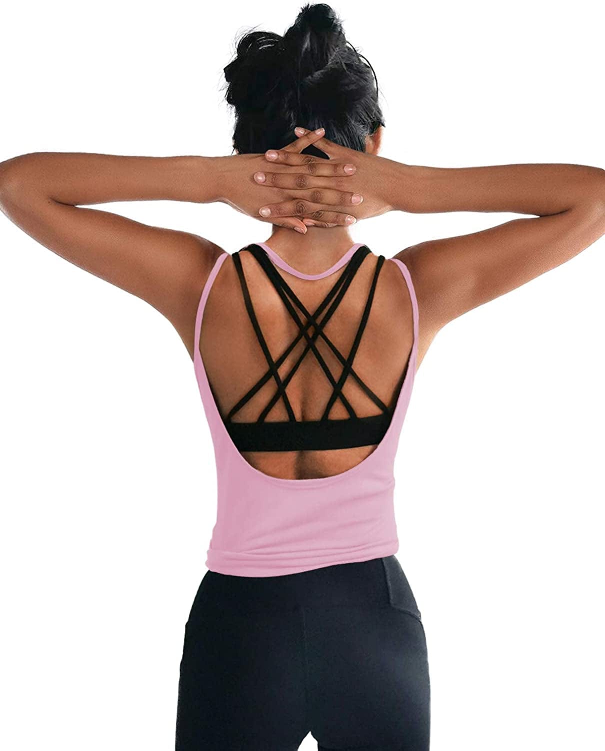 OYANUS Womens Summer Workout Tops Sexy Backless Yoga Shirts Open Back Activewear Running Sports Gym Quick Dry Tank Tops Pink / Medium