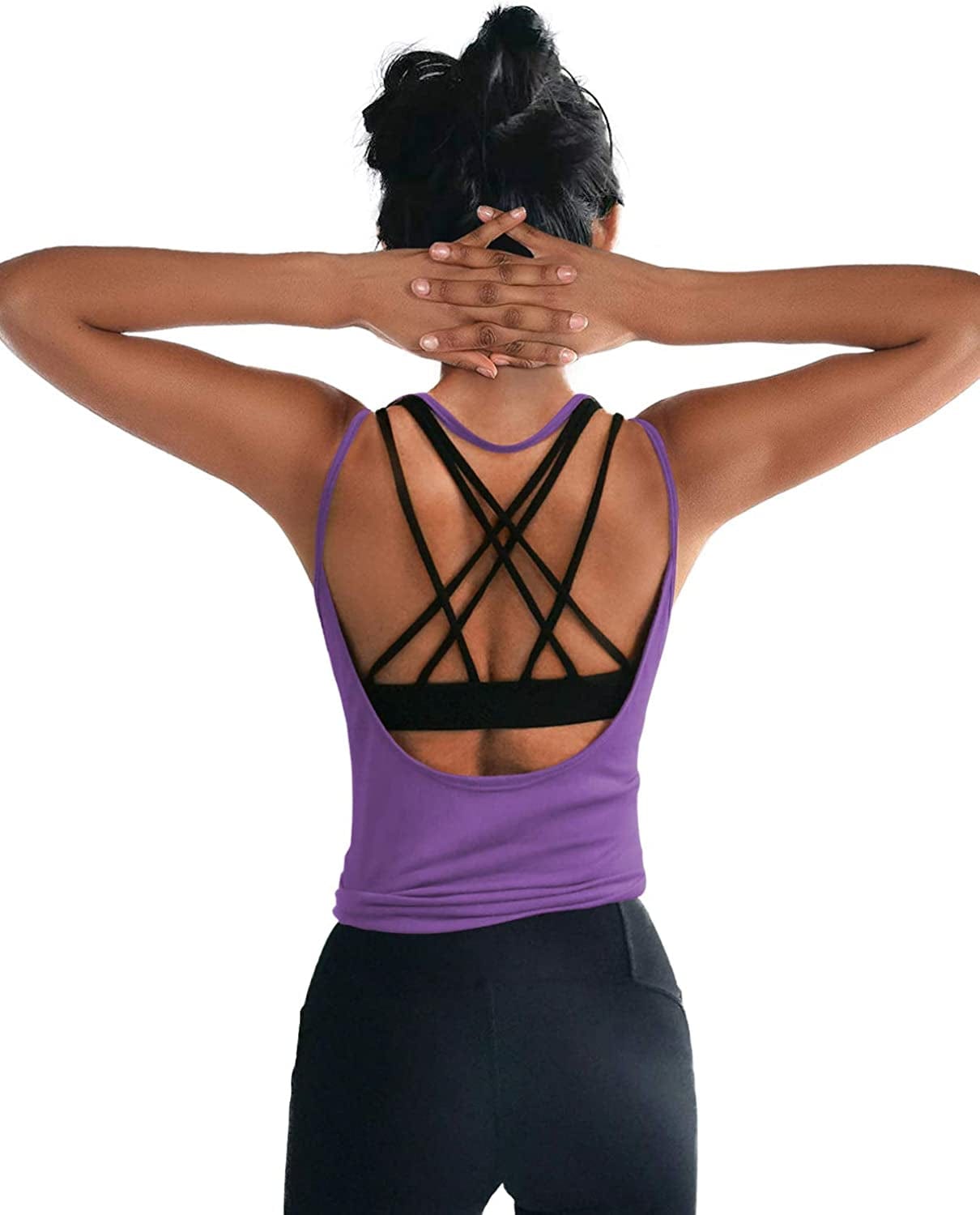 OYANUS Womens Summer Workout Tops Sexy Backless Yoga Shirts Open Back Activewear Running Sports Gym Quick Dry Tank Tops Purple / X-Small