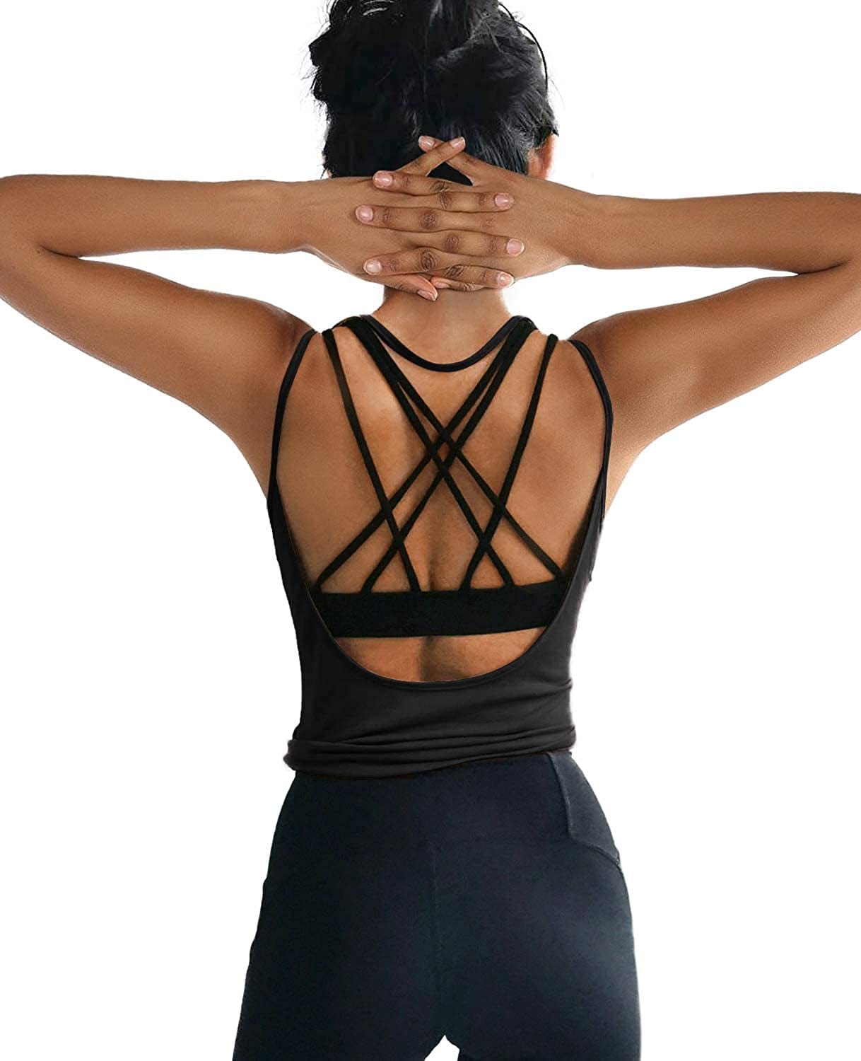 OYANUS Womens Summer Workout Tops Sexy Backless Yoga Shirts Open Back Activewear Running Sports Gym Quick Dry Tank Tops Black / X-Small
