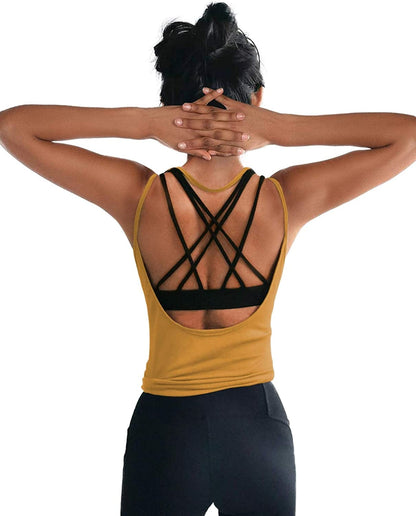OYANUS Womens Summer Workout Tops Sexy Backless Yoga Shirts Open Back Activewear Running Sports Gym Quick Dry Tank Tops Ginger / Large
