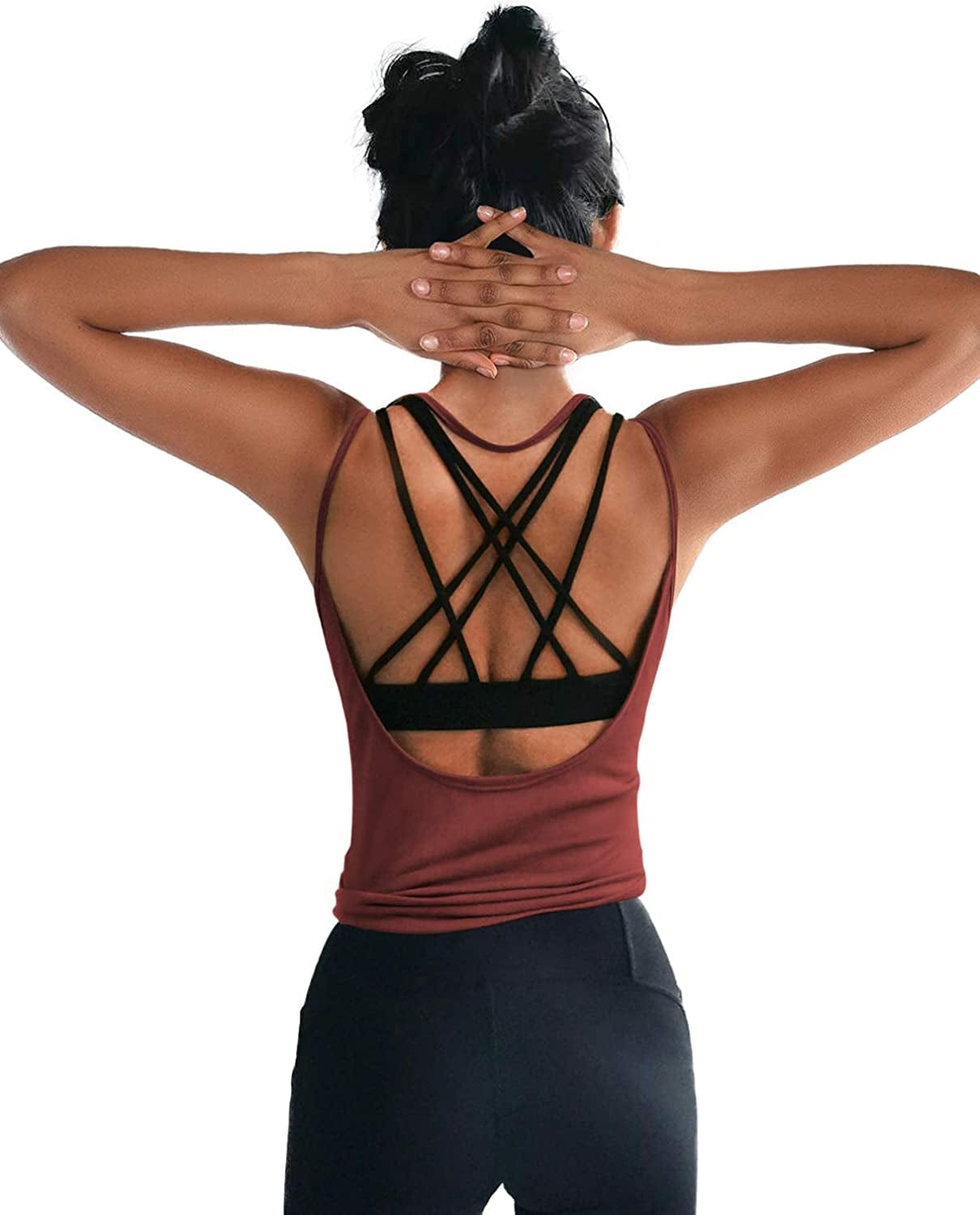 OYANUS Womens Summer Workout Tops Sexy Backless Yoga Shirts Open Back Activewear Running Sports Gym Quick Dry Tank Tops Burgundy / Medium