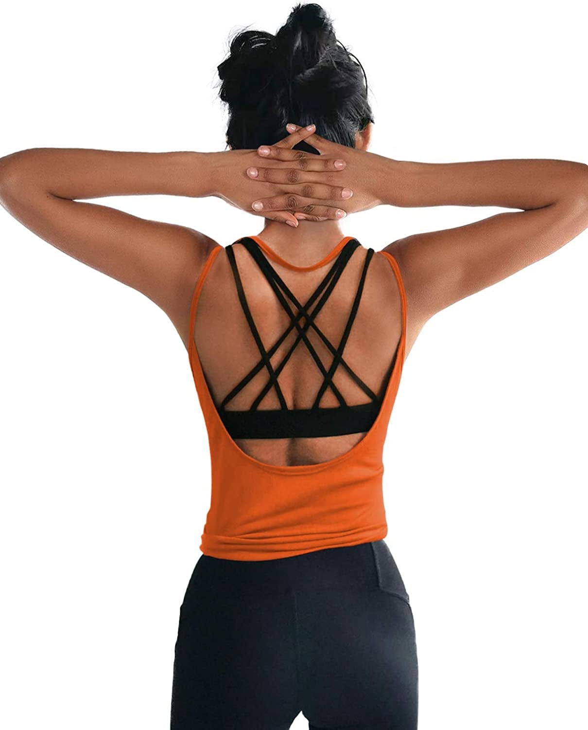 OYANUS Womens Summer Workout Tops Sexy Backless Yoga Shirts Open Back Activewear Running Sports Gym Quick Dry Tank Tops Orange / Large
