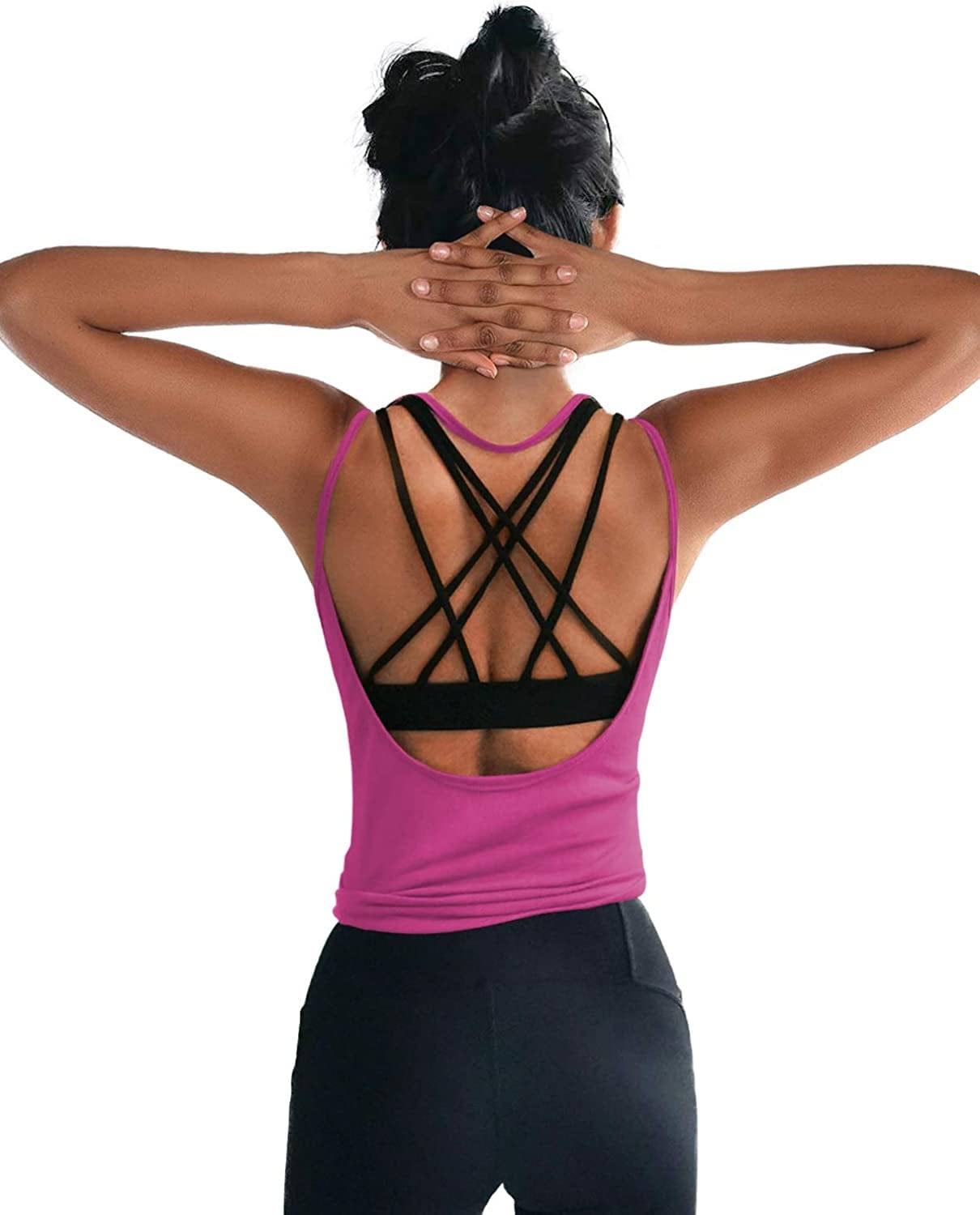 OYANUS Womens Summer Workout Tops Sexy Backless Yoga Shirts Open Back Activewear Running Sports Gym Quick Dry Tank Tops Rosered / Medium