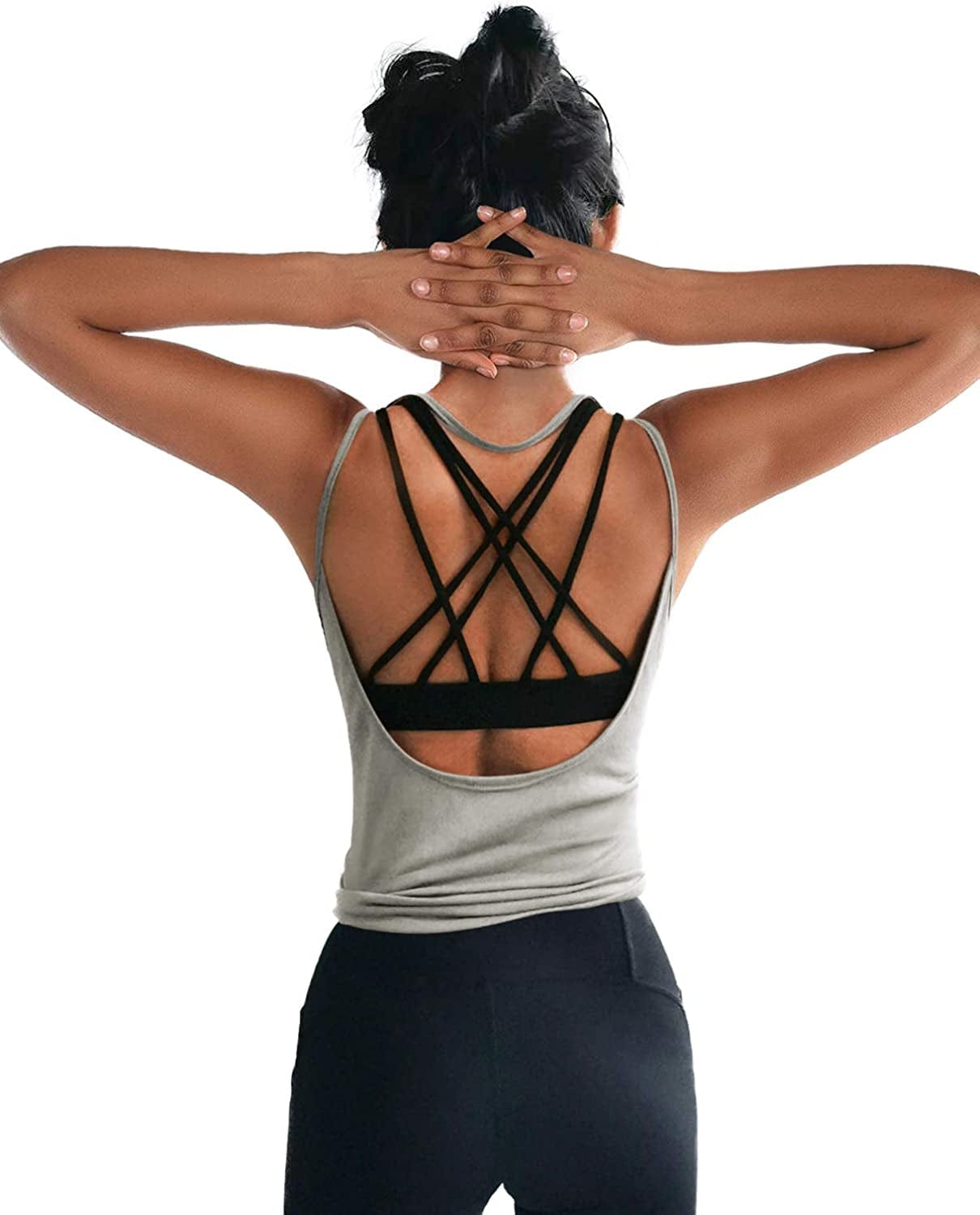 OYANUS Womens Summer Workout Tops Sexy Backless Yoga Shirts Open Back Activewear Running Sports Gym Quick Dry Tank Tops Gray / Small