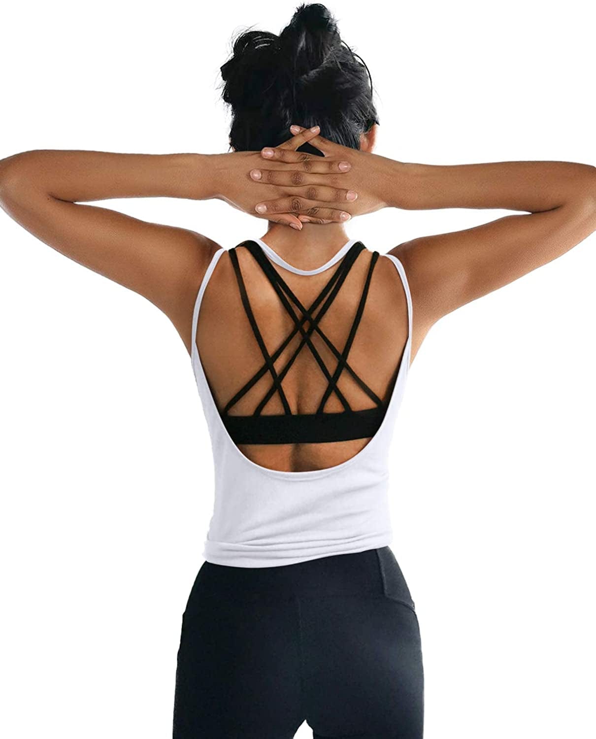 OYANUS Womens Summer Workout Tops Sexy Backless Yoga Shirts Open Back Activewear Running Sports Gym Quick Dry Tank Tops White / Medium