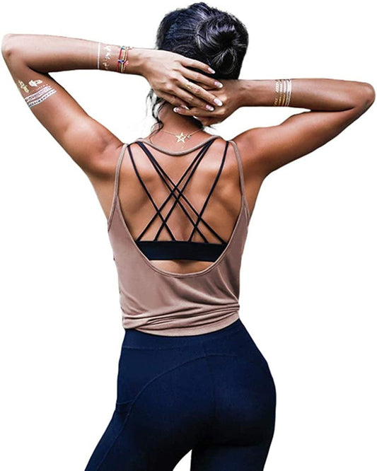 OYANUS Womens Summer Workout Tops Sexy Backless Yoga Shirts Open Back Activewear Running Sports Gym Quick Dry Tank Tops Bisque / Medium