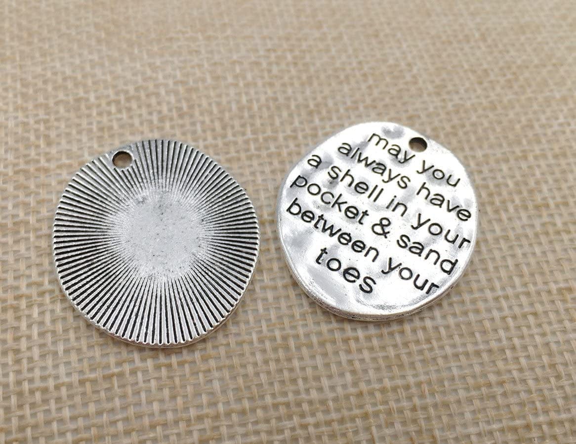 Pack of 20 Alloy ''May You Always Have a Shell in Your Pocket and Sand between Your Toes'' DIY Antique Charms Pendant for Making Bracelet and Necklace (20Pcs)