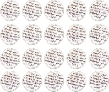 Pack of 20 Alloy ''May You Always Have a Shell in Your Pocket and Sand between Your Toes'' DIY Antique Charms Pendant for Making Bracelet and Necklace (20Pcs)