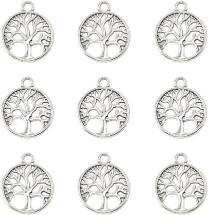 Pack of 50 Tree of Life Charms Jewelry Making Silver Charms Mixed Smooth Tibetan Silver Metal Charms Pendants DIY for Necklace Bracelet Jewelry Making and Crafting