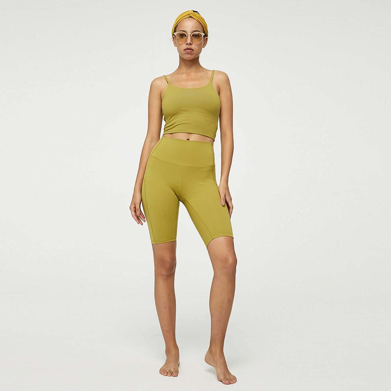 Padded Active Crop Tank, Sports Bra for Yoga Workout Running, Tank Top Women Khaki / Medium