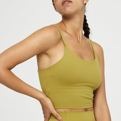 Padded Active Crop Tank, Sports Bra for Yoga Workout Running, Tank Top Women Khaki / Medium
