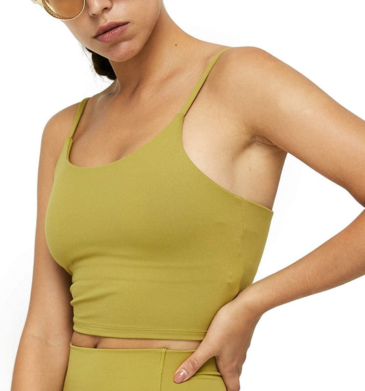 Padded Active Crop Tank, Sports Bra for Yoga Workout Running, Tank Top Women Khaki / Medium