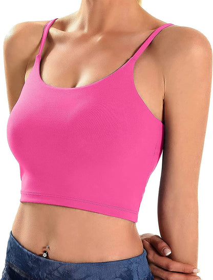 Padded Crop Tank Workout Tops for Women Athletic Fitness Gym Yoga Summer Top Spaghetti Strap Camisole Build in Bra Rose Top / Small