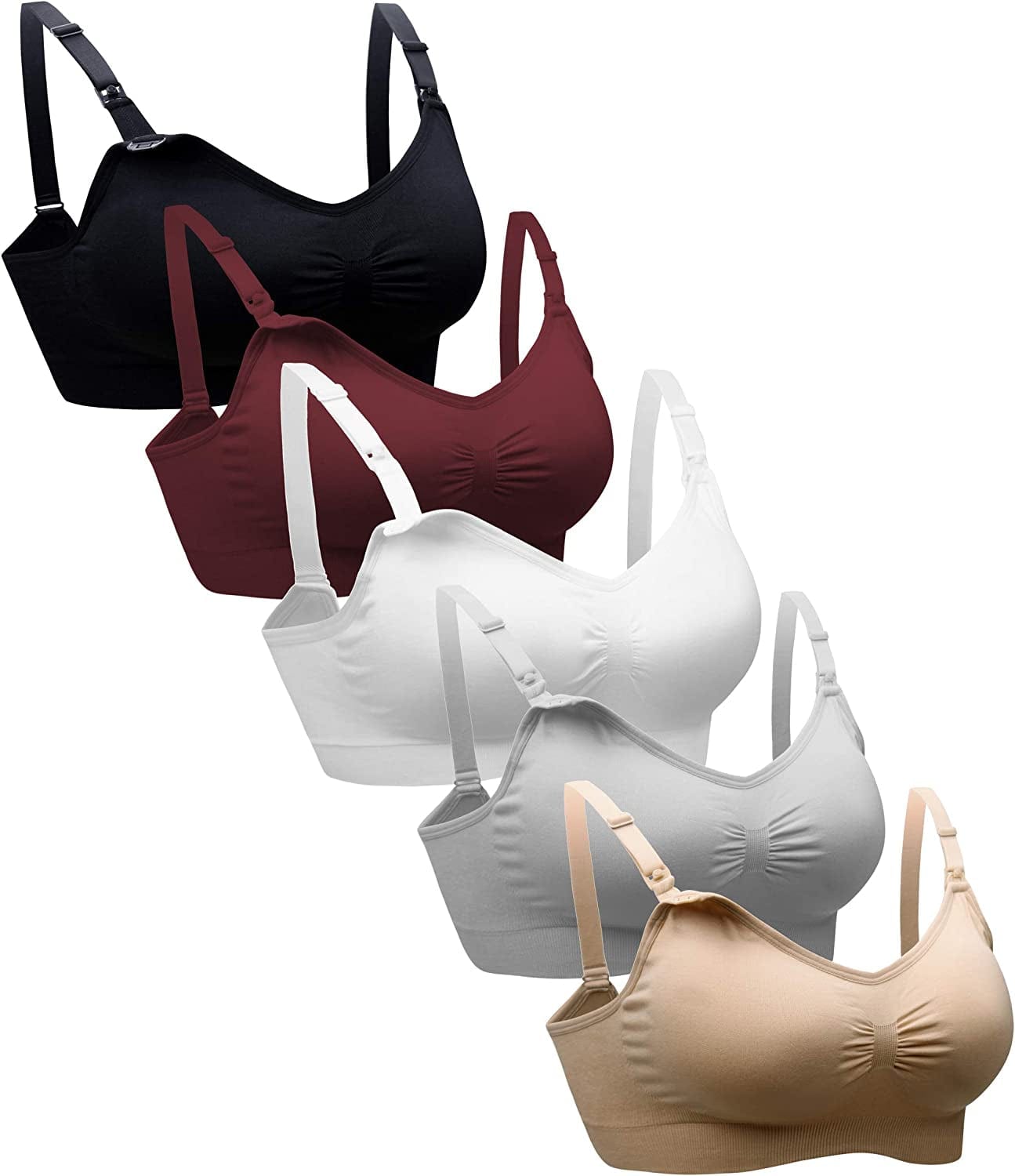 Padded Nursing Bra for Women Sleep Maternity Bralette for Breastfeeding Pack of 5 Blackbeigewhitegreyred / XX-Large