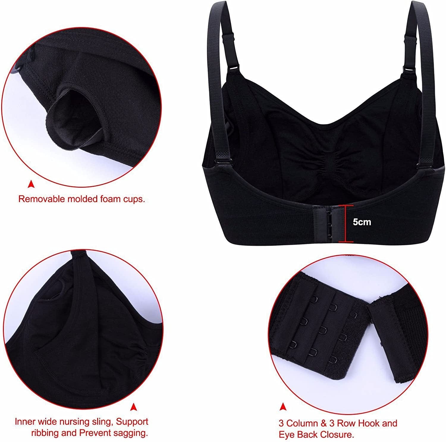 Padded Nursing Bra for Women Sleep Maternity Bralette for Breastfeeding Pack of 5