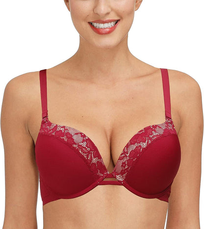 Padded Push up Bra Lift Underwire Support Plunge T Shirt Brassiere for Women Add One Cup Red / 40C
